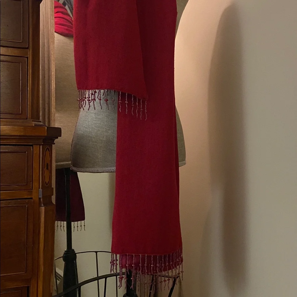 Red large beaded wrap scarf 🧣 shawl pashmina silk